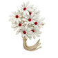 vintage white flowers plastic bouquet BROOCH floral jewelry pin red centers