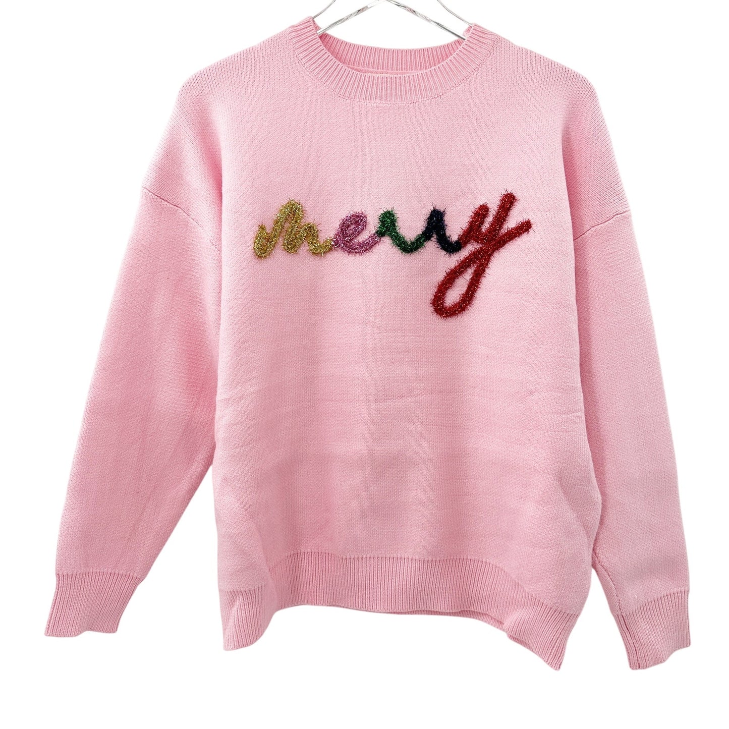 pink MERRY sweater | Christmas holiday apparel | S, M, L