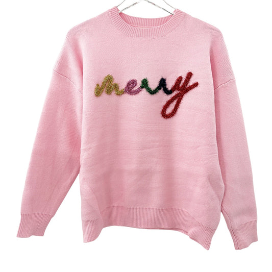 pink MERRY sweater | Christmas holiday apparel | S, M, L