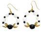 handmade black & white gold loop beaded EARRINGS jewelry NEW vintage beads