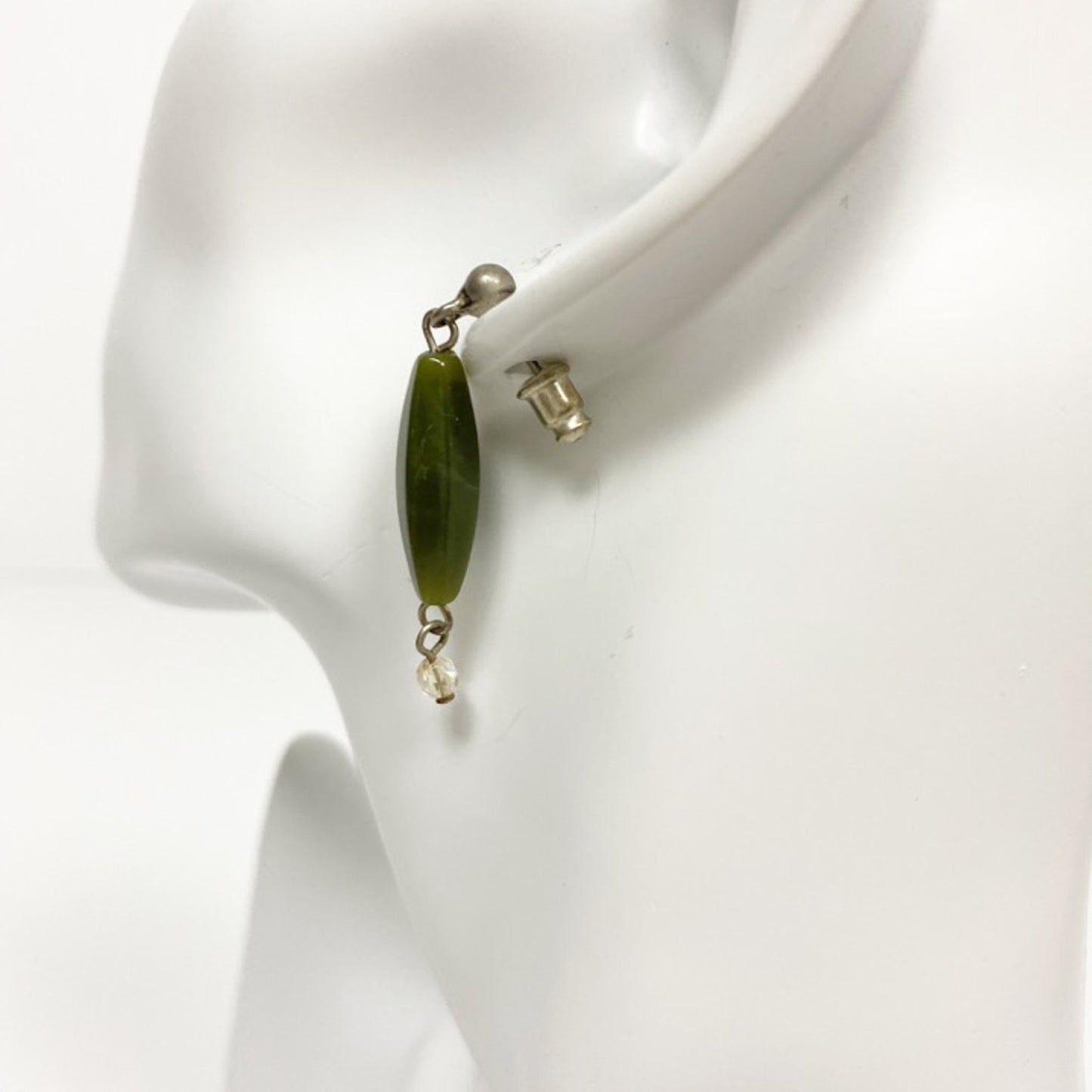 olive green & clear beaded dangle EARRINGS fashion jewelry