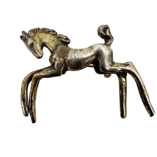 vintage prancing foal horse silver metal BROOCH jewelry pin