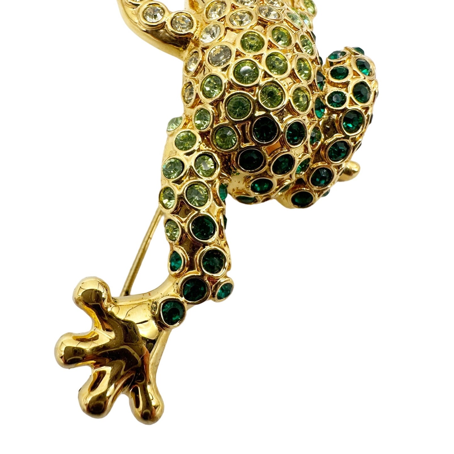 vintage MONET green & gold tree frog BROOCH rhinestone jewelry pin