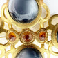 vintage gold metal BROOCH blue stones & topaz rhinestones jewelry pin