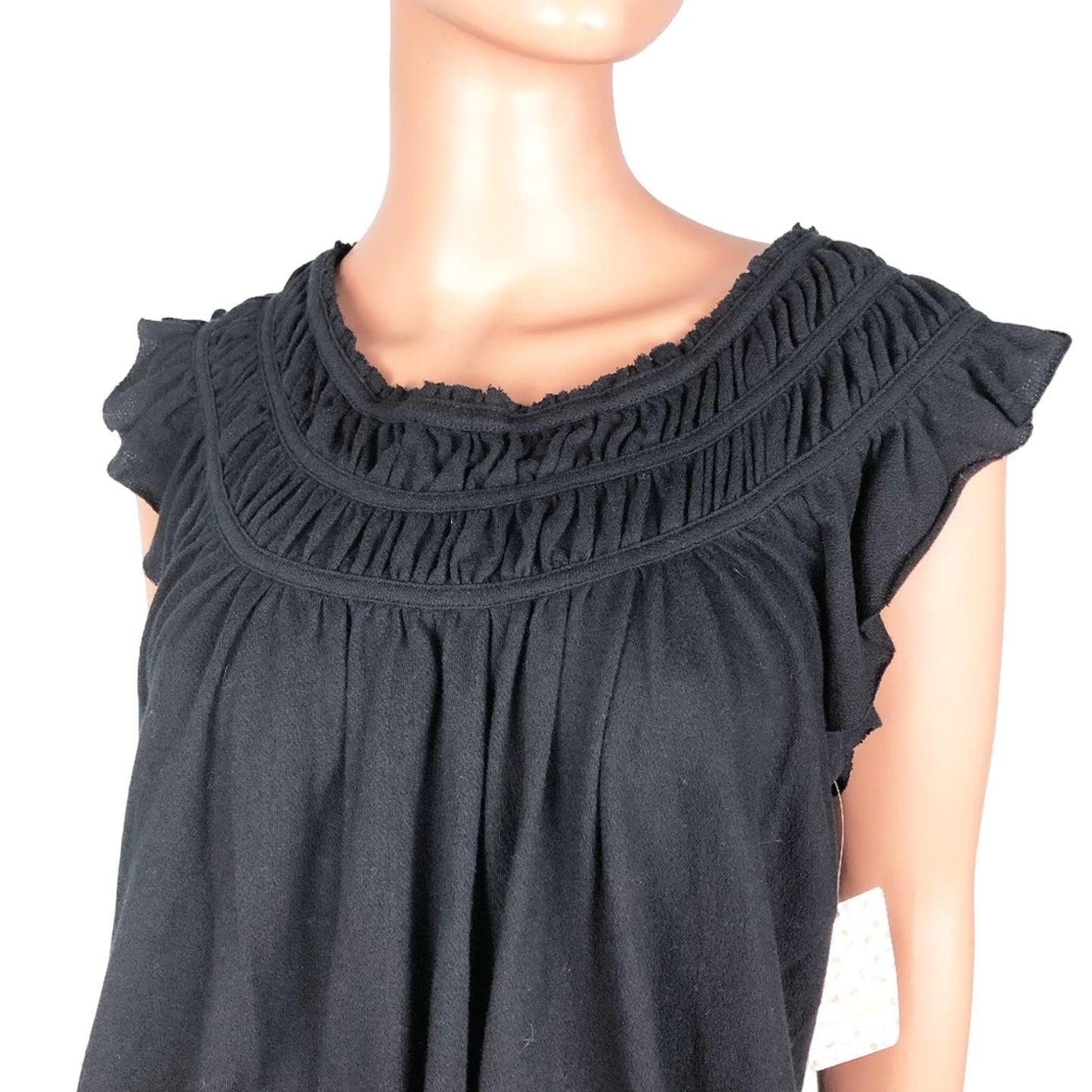 We The Free People black Top size XS extra small blouse ruffled cap sleeves