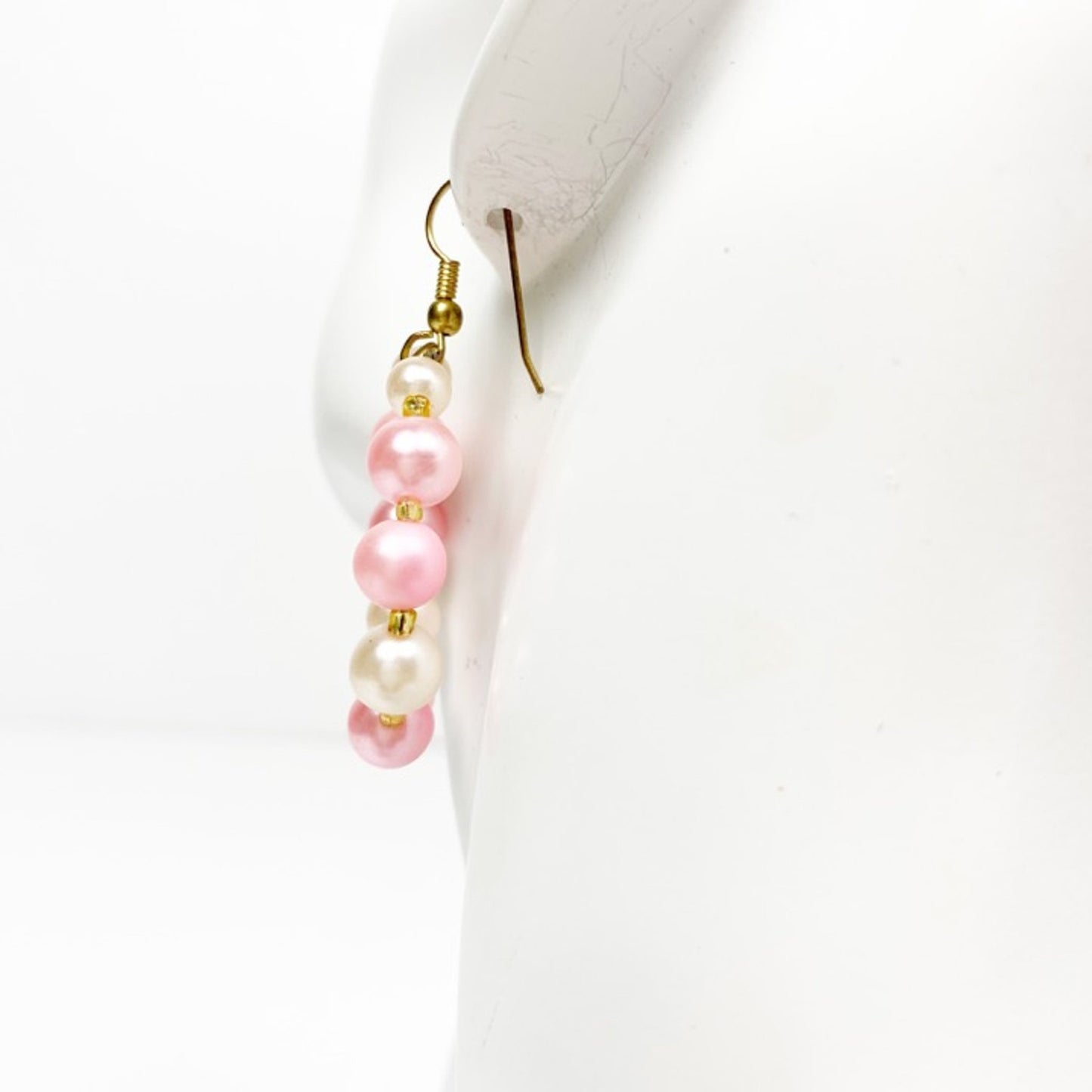 handmade pearlescent pink pearl loop beaded EARRINGS jewelry NEW vintage beads