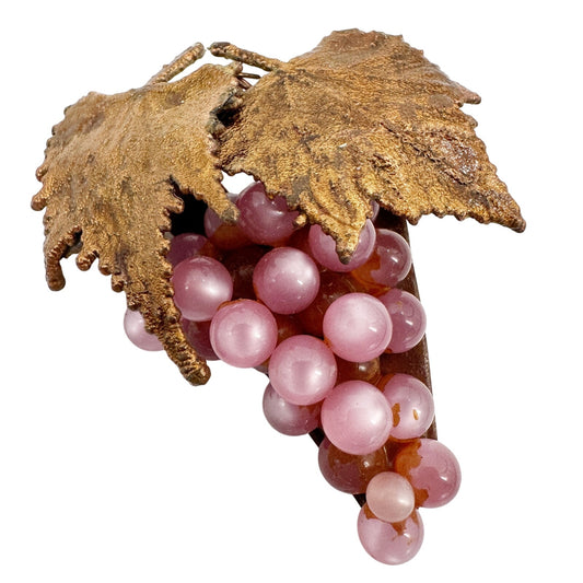 vintage bunch of pink grapes antique gold BROOCH jewelry pin