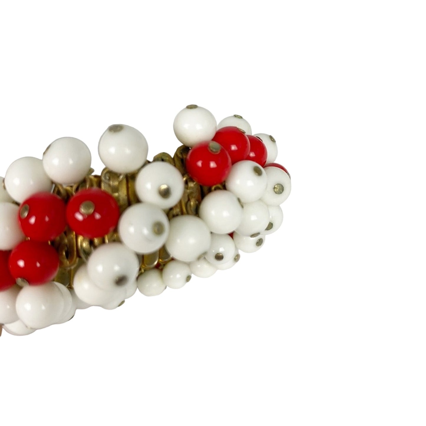 beaded red & white stretch BRACELET vintage costume jewelry Made in Japan