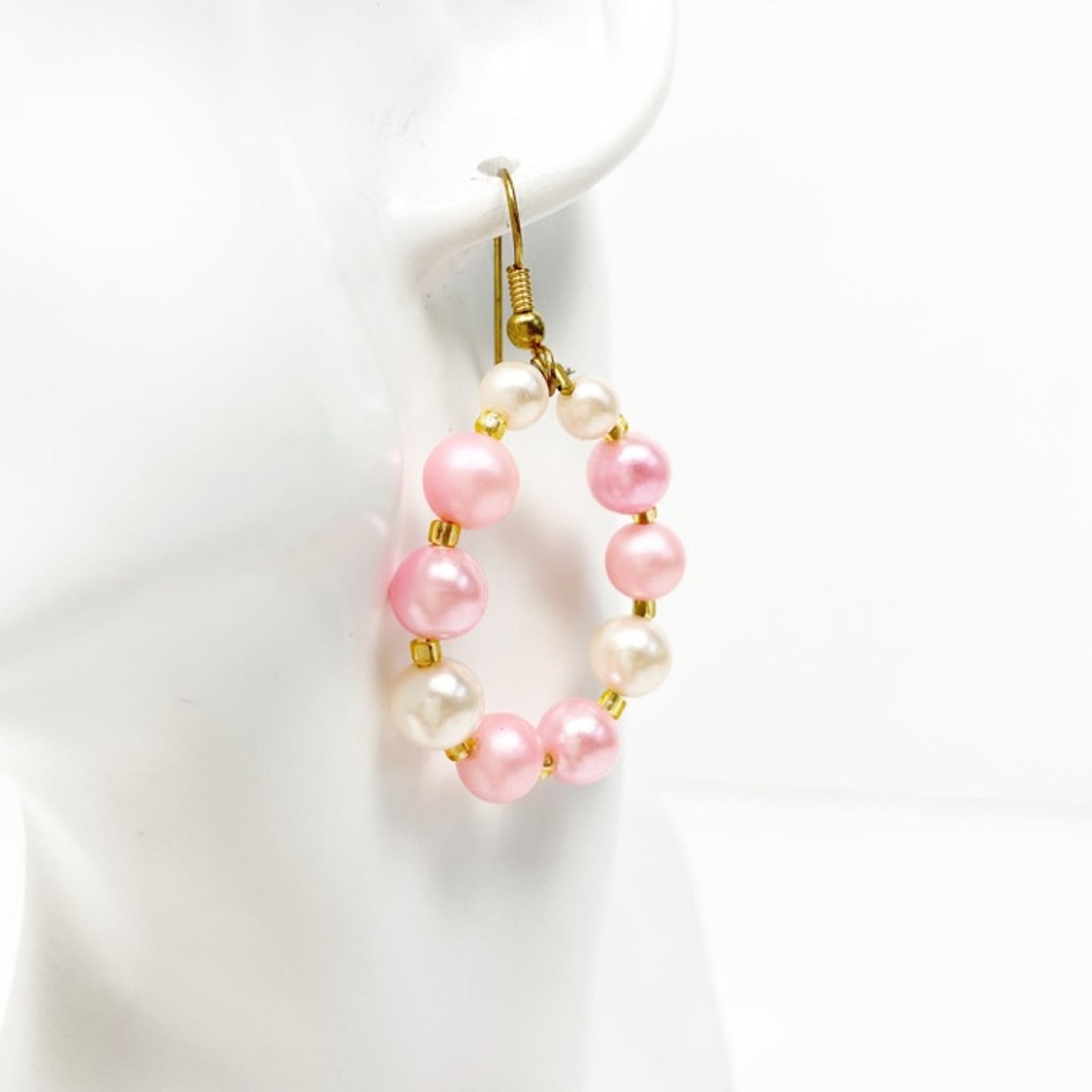 handmade pearlescent pink pearl loop beaded EARRINGS jewelry NEW vintage beads