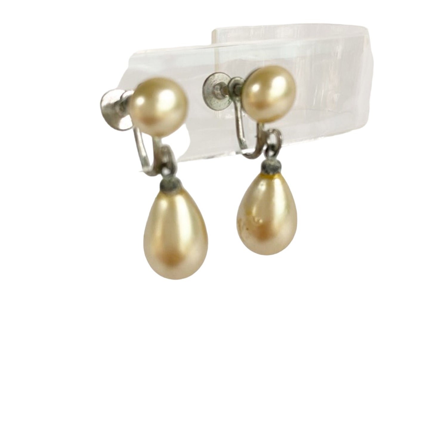 vintage faux pearl drop screw back clip-on EARRINGS costume jewelry