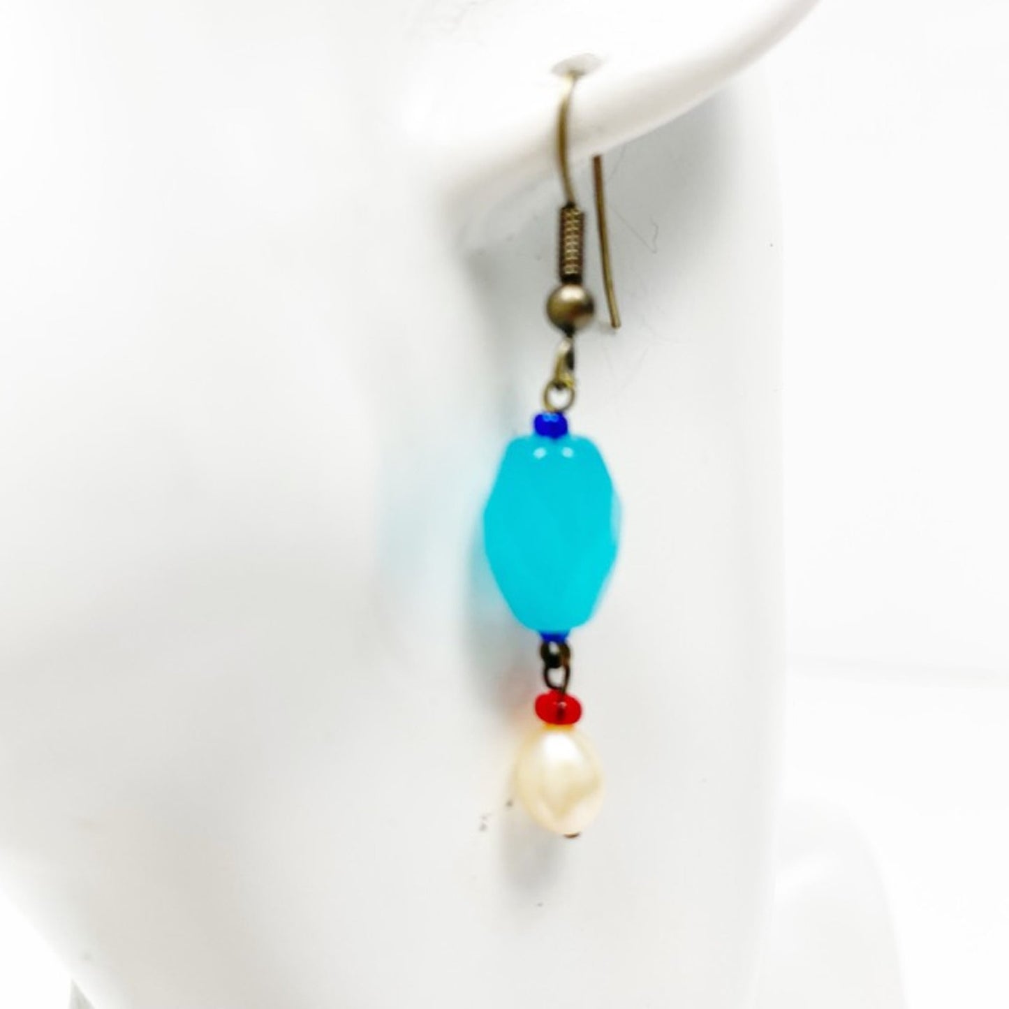 handmade red white blue aqua beaded EARRINGS jewelry NEW vintage beads