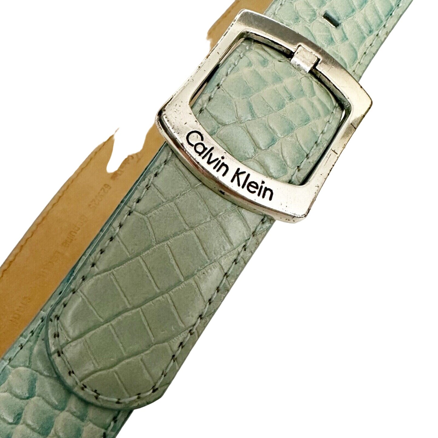 Calvin Klein pale turquoise blue BELT genuine leather ladies SMALL silver buckle