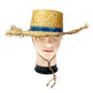 vintage woven Straw Hat vinyl blue hatband wide brim boater hat chin strap