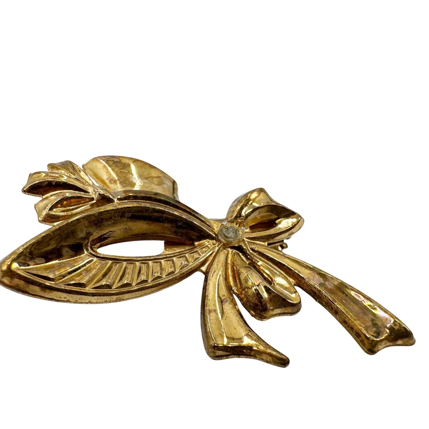 vintage gold tone metal bow BROOCH jewelry pin