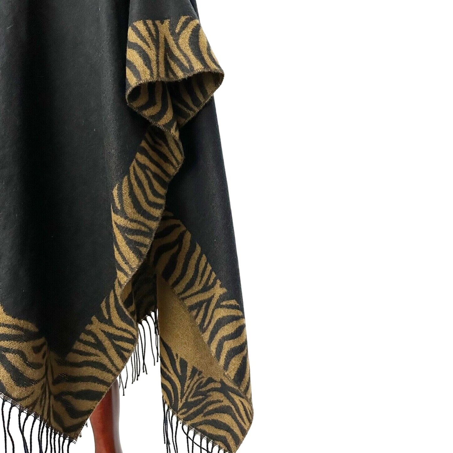 Accessory Street black & brown animal print fringe Ruana open front poncho OS