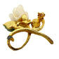 vintage ivory resin flower BROOCH gold floral jewelry pin *missing pin*