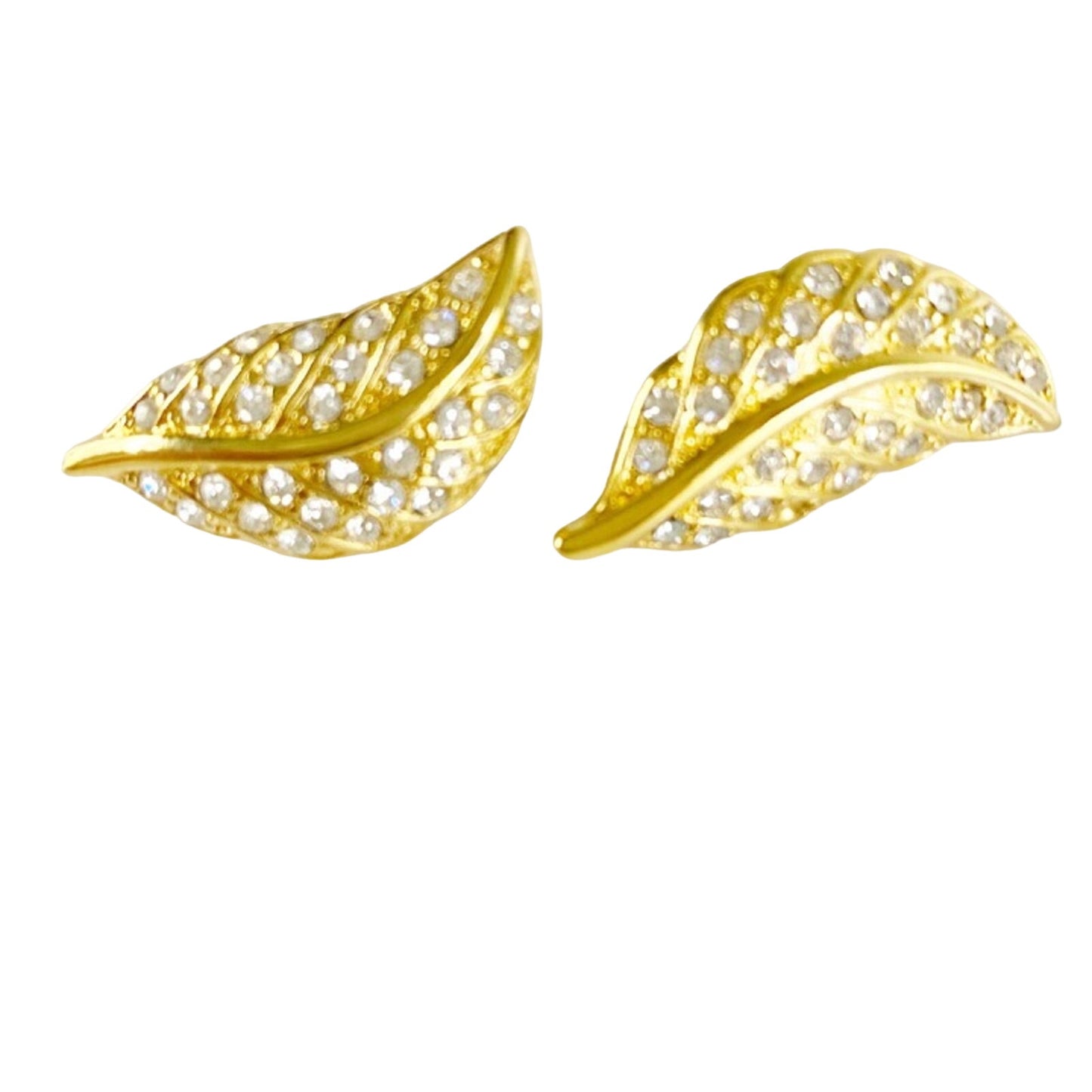 vintage MONET gold tone rhinestone leaf clip-on EARRINGS costume jewelry