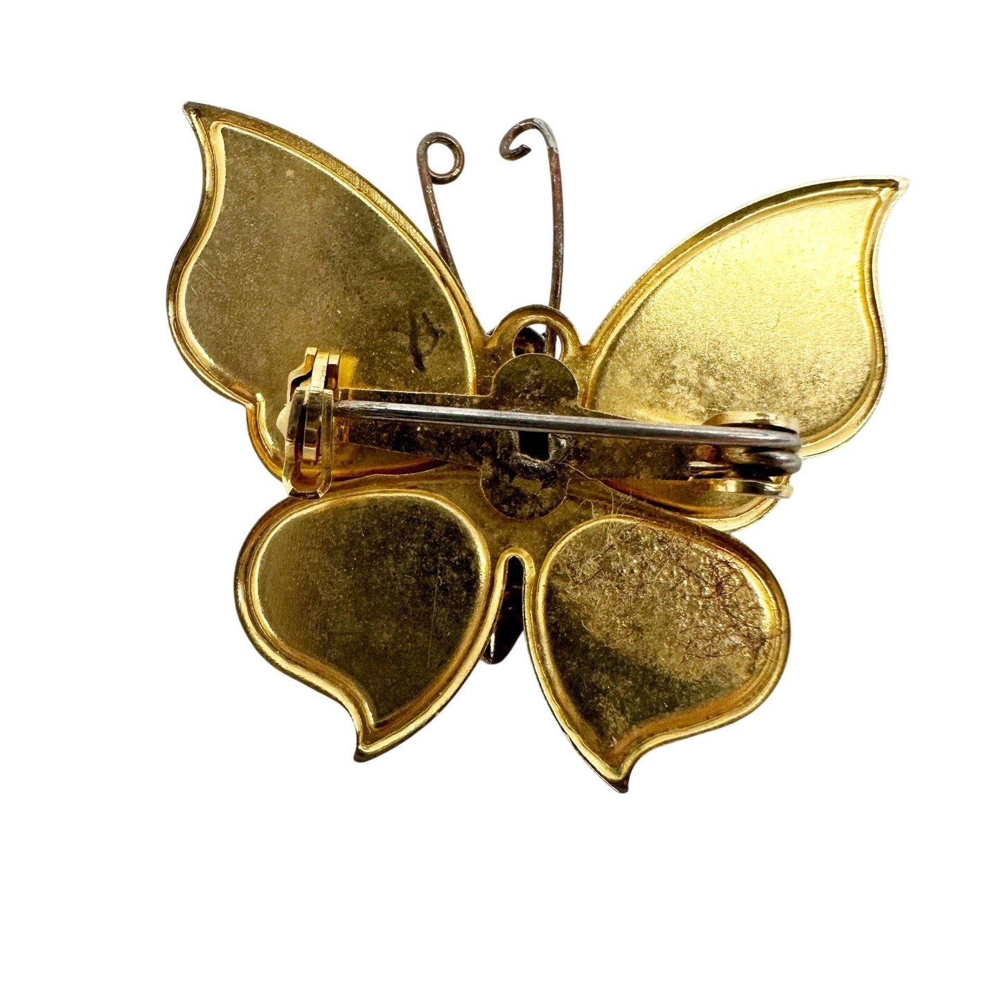 vintage gold tone metal acrylic orange yellow green butterfly BROOCH jewelry pin