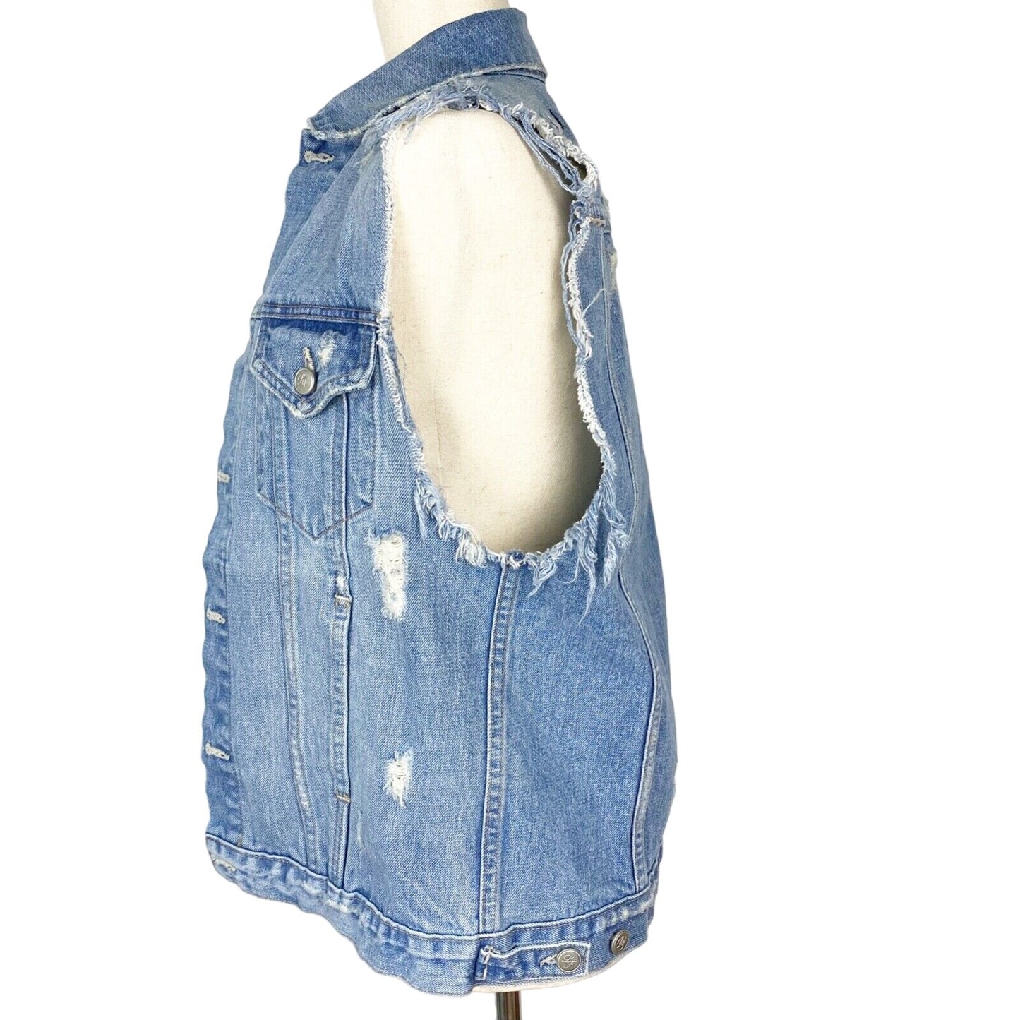 Lovers + Friends Ashton blue Denim Vest distressed women's S small color Solana