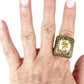 vintage square FLOWER encased in resin RING pitted gold tone metal adjustable