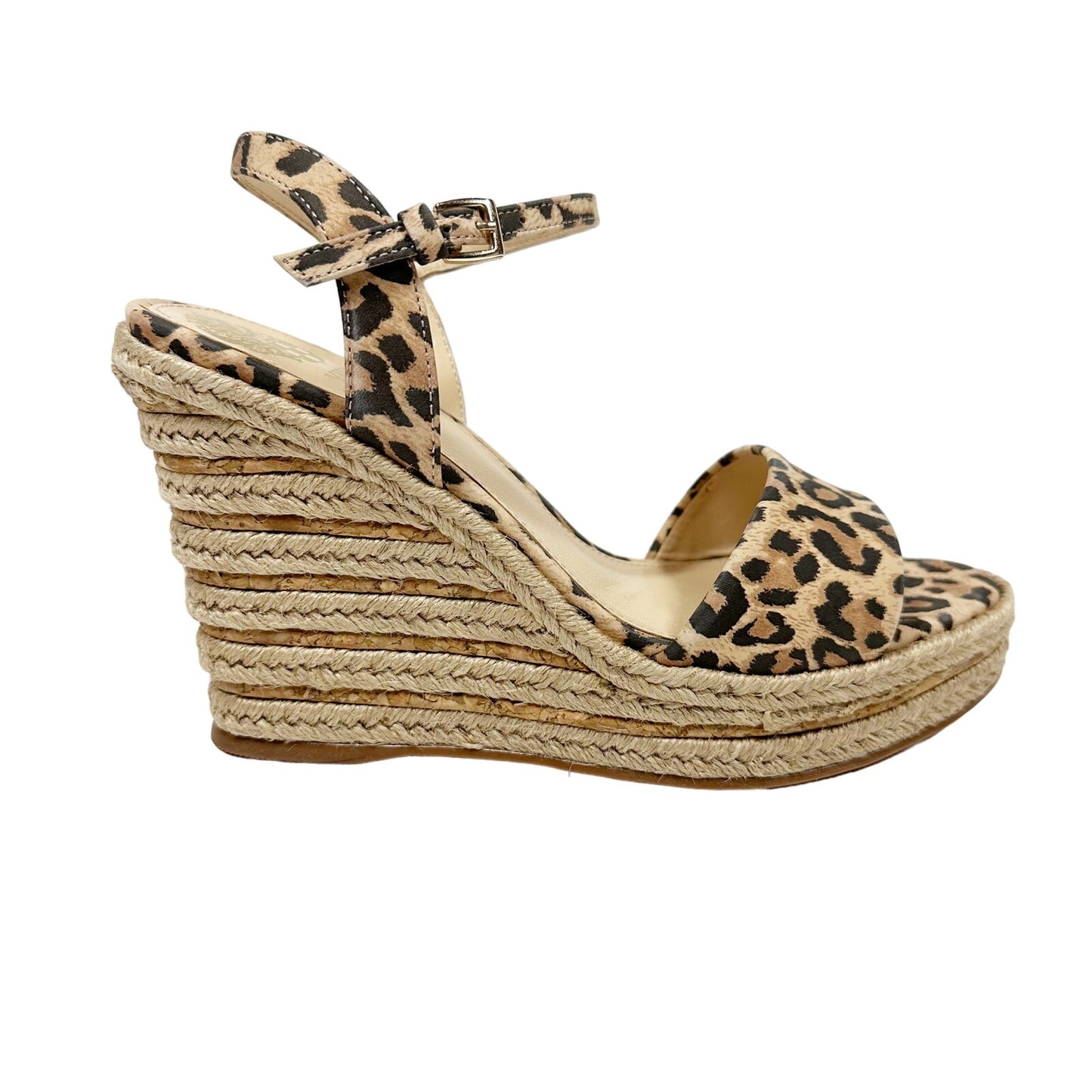 Vince Camuto Marybell Natural Leopard print Platform Wedge Sandal shoes 6.5 new