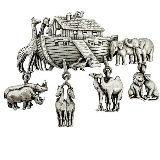 vintage pewter Noah's Ark BROOCH Jonette Jewelry pin signed ©JJ