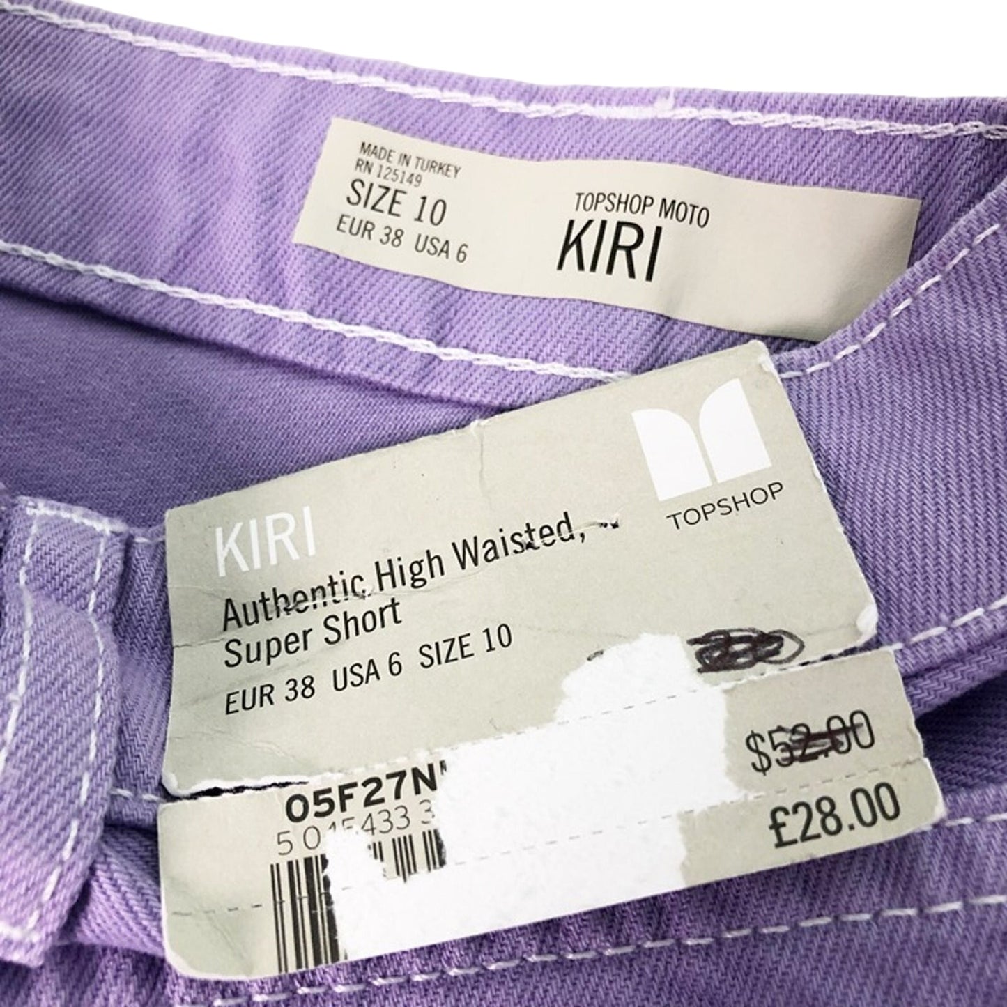 Topshop lavender purple denim Kiri Moto High Waisted Super Shorts size 6 new $52