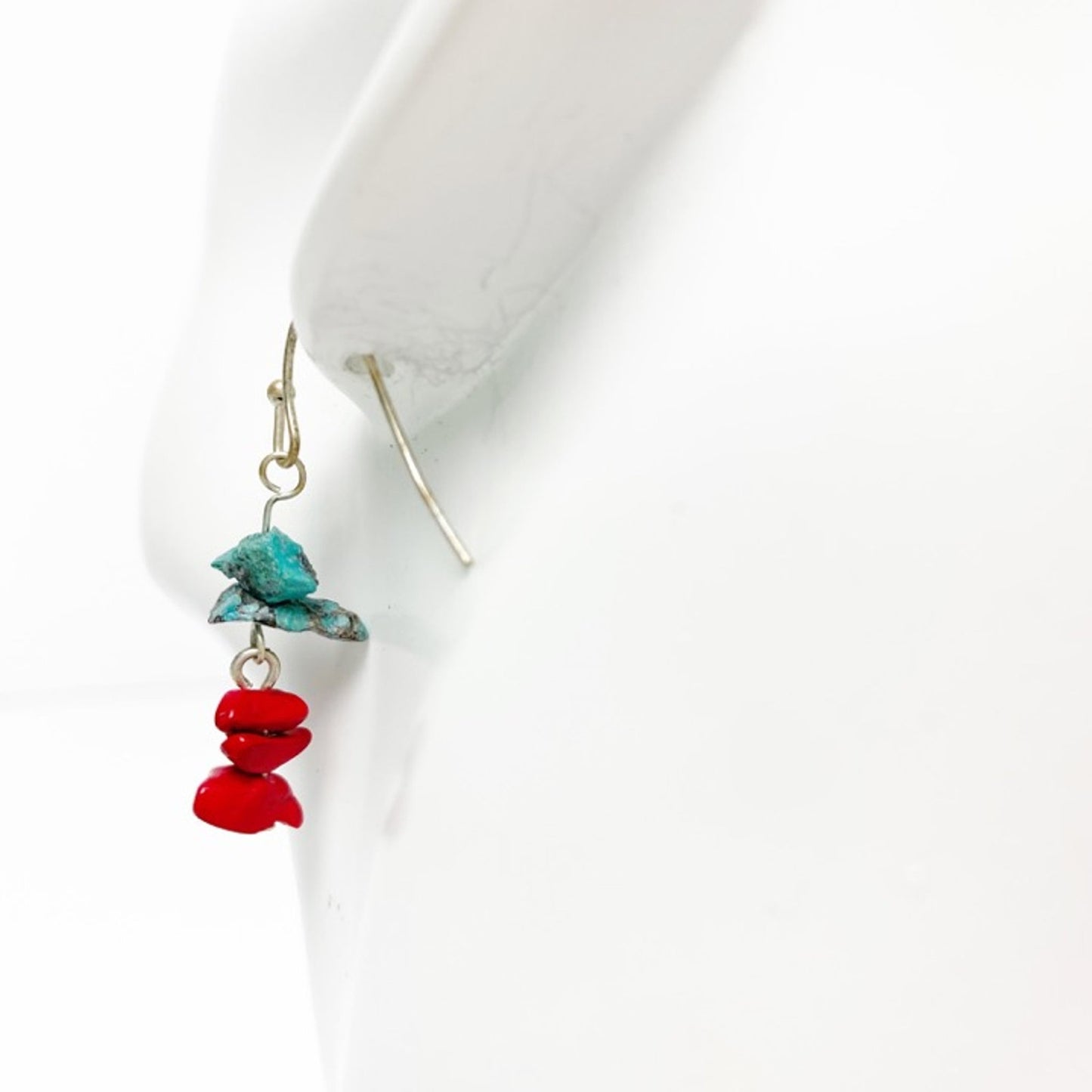 handmade silver, turquoise & red stone EARRINGS jewelry NEW vintage beads