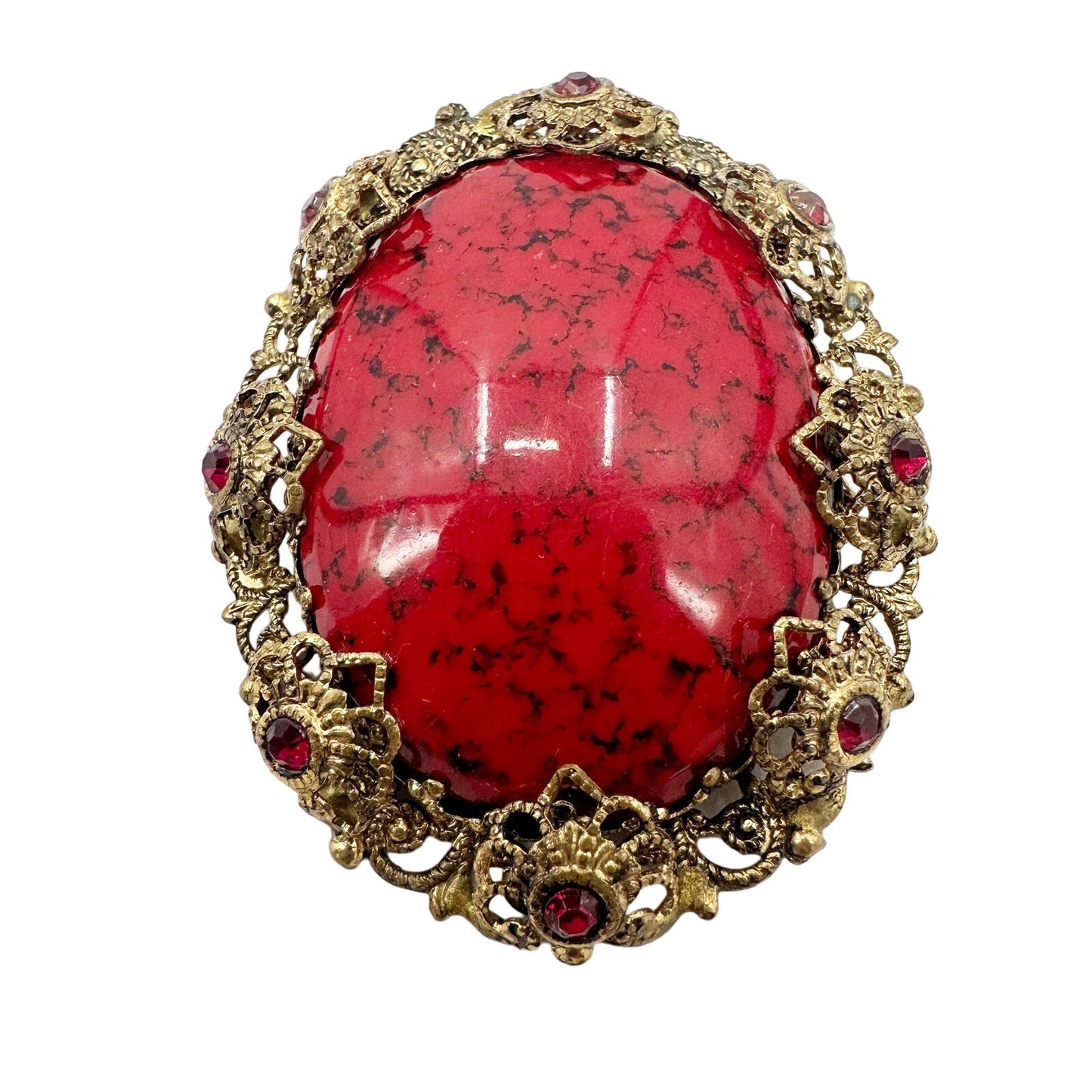 vintage red & gold BROOCH ornate pendant jewelry pin Made in Germany West