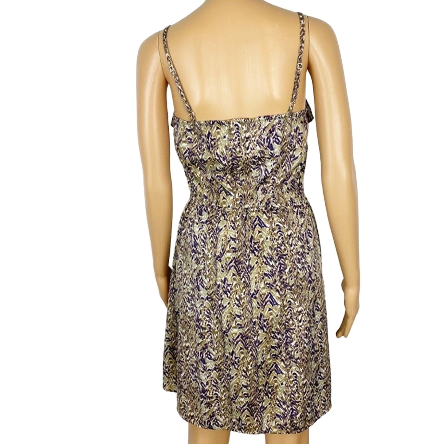 H&M tan & navy print short DRESS size 4 small summer casual adjustable straps