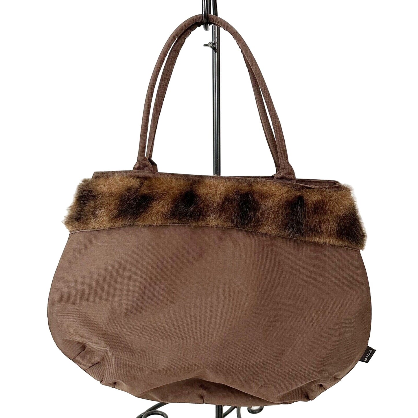 Murval brown faux fur trim BAG handbag double top handle purse