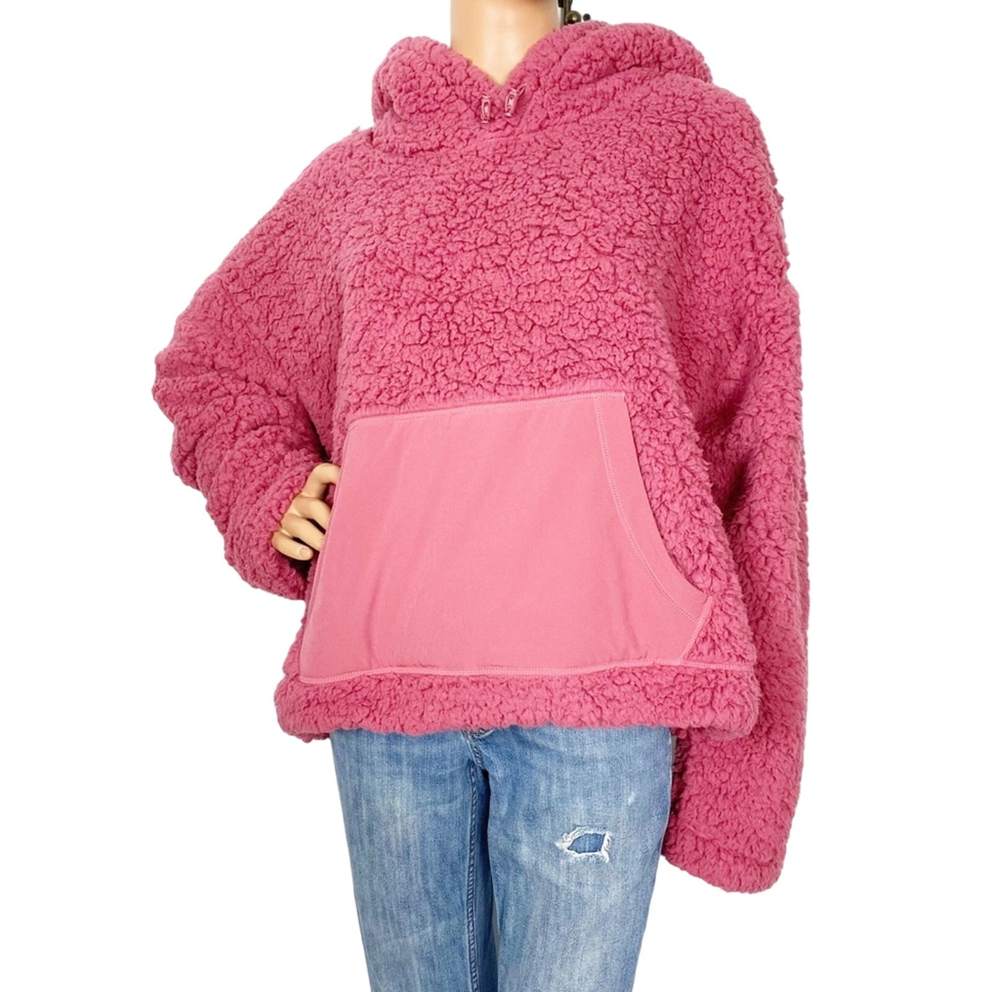 ZELLA pink mauve Cassie Sherpa Hoodie pullover top size LARGE new $69 outerwear