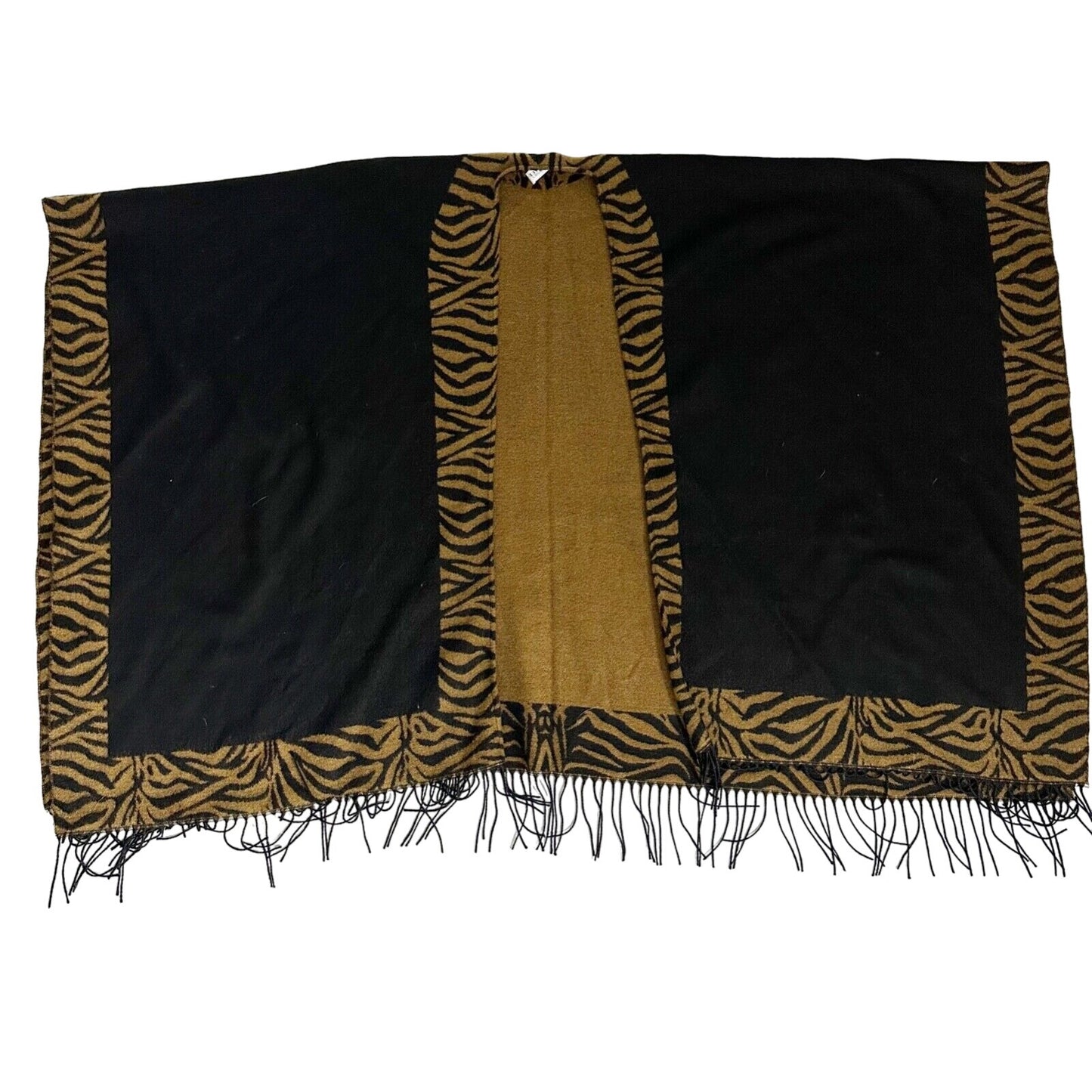 Accessory Street black & brown animal print fringe Ruana open front poncho OS