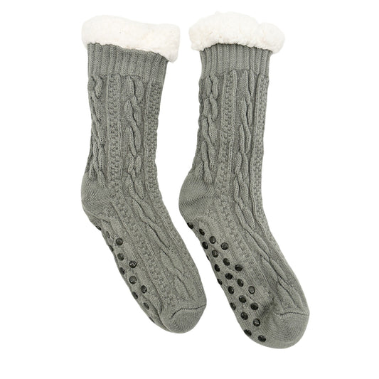 charcoal gray grey Slipper Socks fleece lined OSFM non-slip silicone grips women