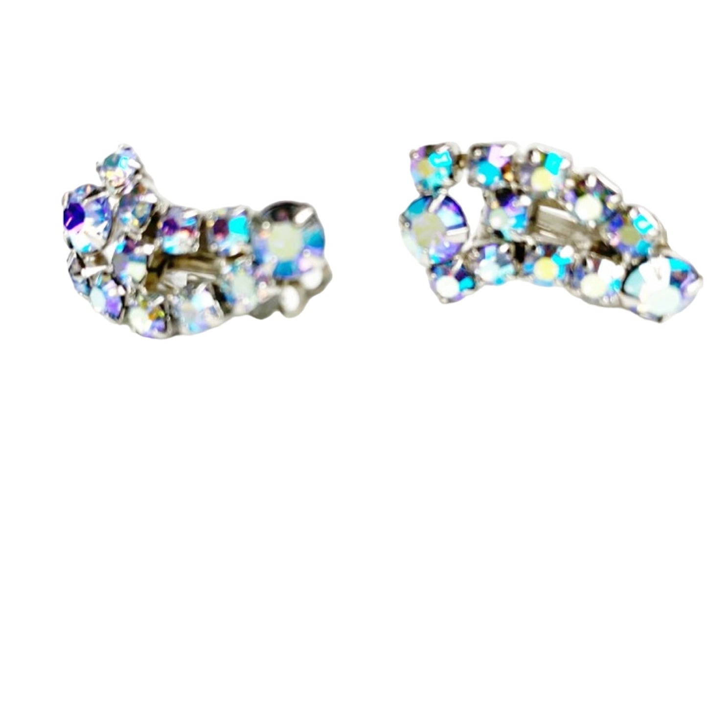 vintage iridescent rhinestone clip-on EARRINGS costume jewelry