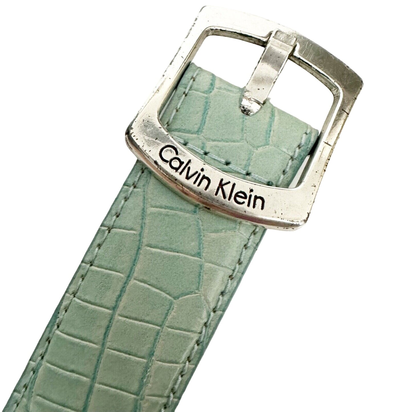 Calvin Klein pale turquoise blue BELT genuine leather ladies SMALL silver buckle