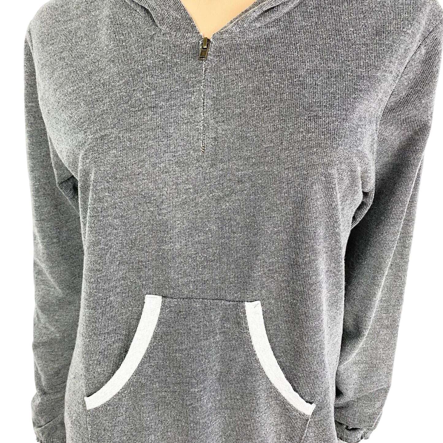 Venus two-tone gray knit hoodie TOP women's M medium quarter zip tunic length