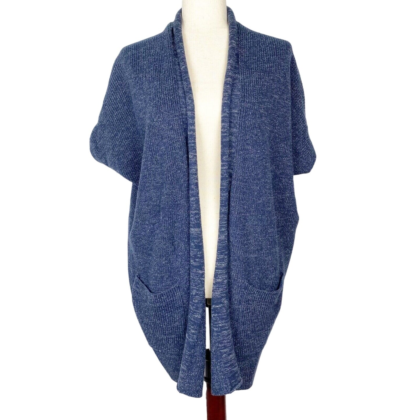 Athleta dark heather blue open front CARDIGAN sweater top vest women's XXS / XS