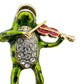 vintage frog playing violin BROOCH rhinestones jewelry pin