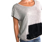 Audrey 3+1 sweatshirt heather gray TOP blouse black sequin pocket womens S small