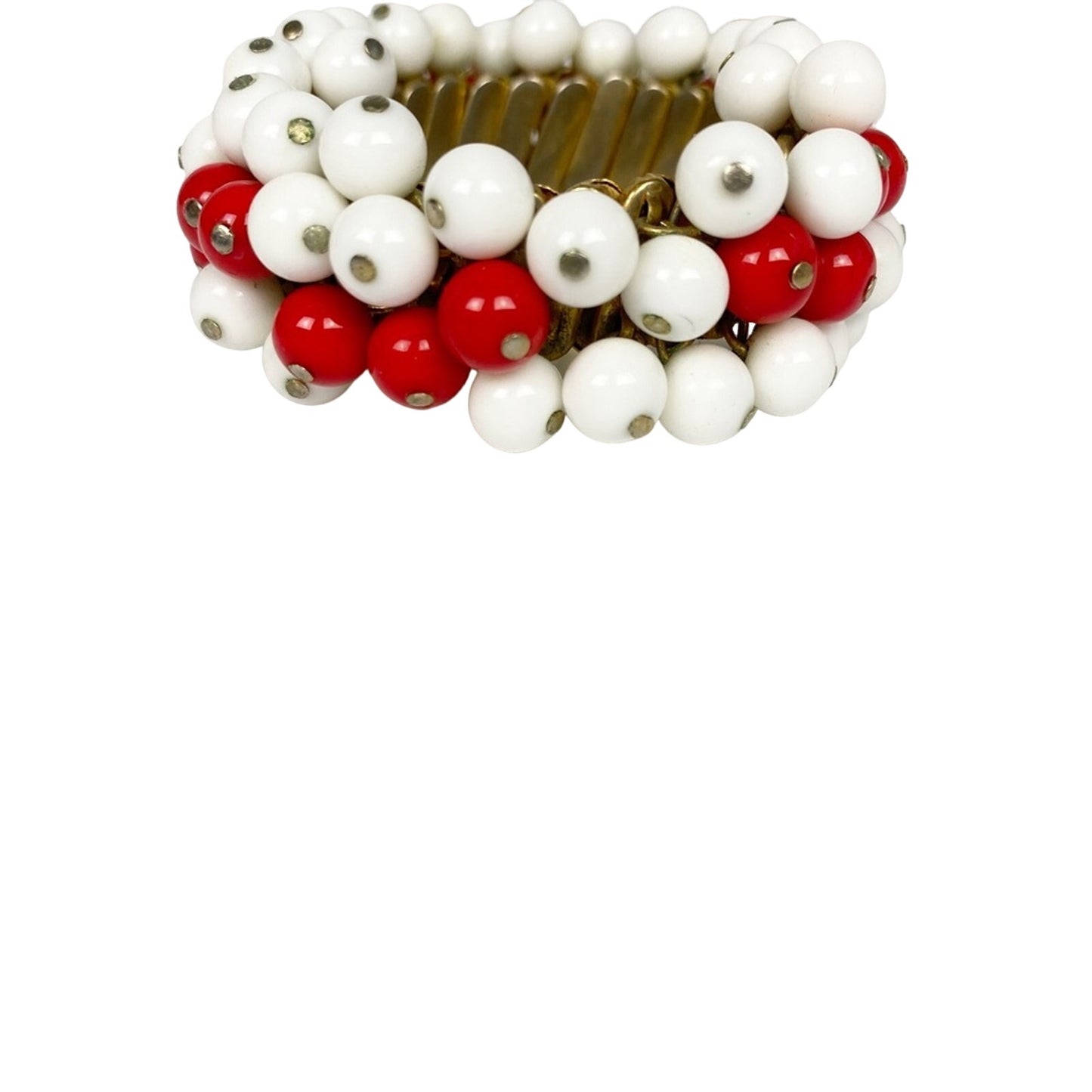 beaded red & white stretch BRACELET vintage costume jewelry Made in Japan