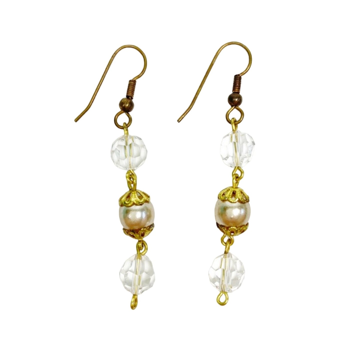 handmade crystal & gold beaded drop EARRINGS jewelry NEW vintage beads