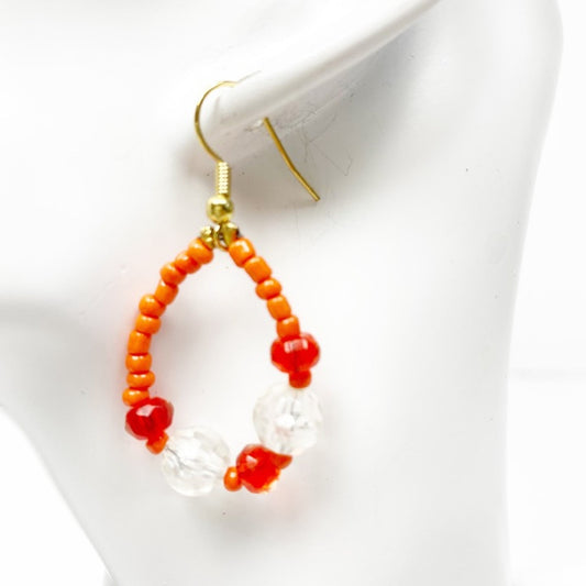 handmade orange & crystal loop beaded EARRINGS jewelry NEW vintage beads