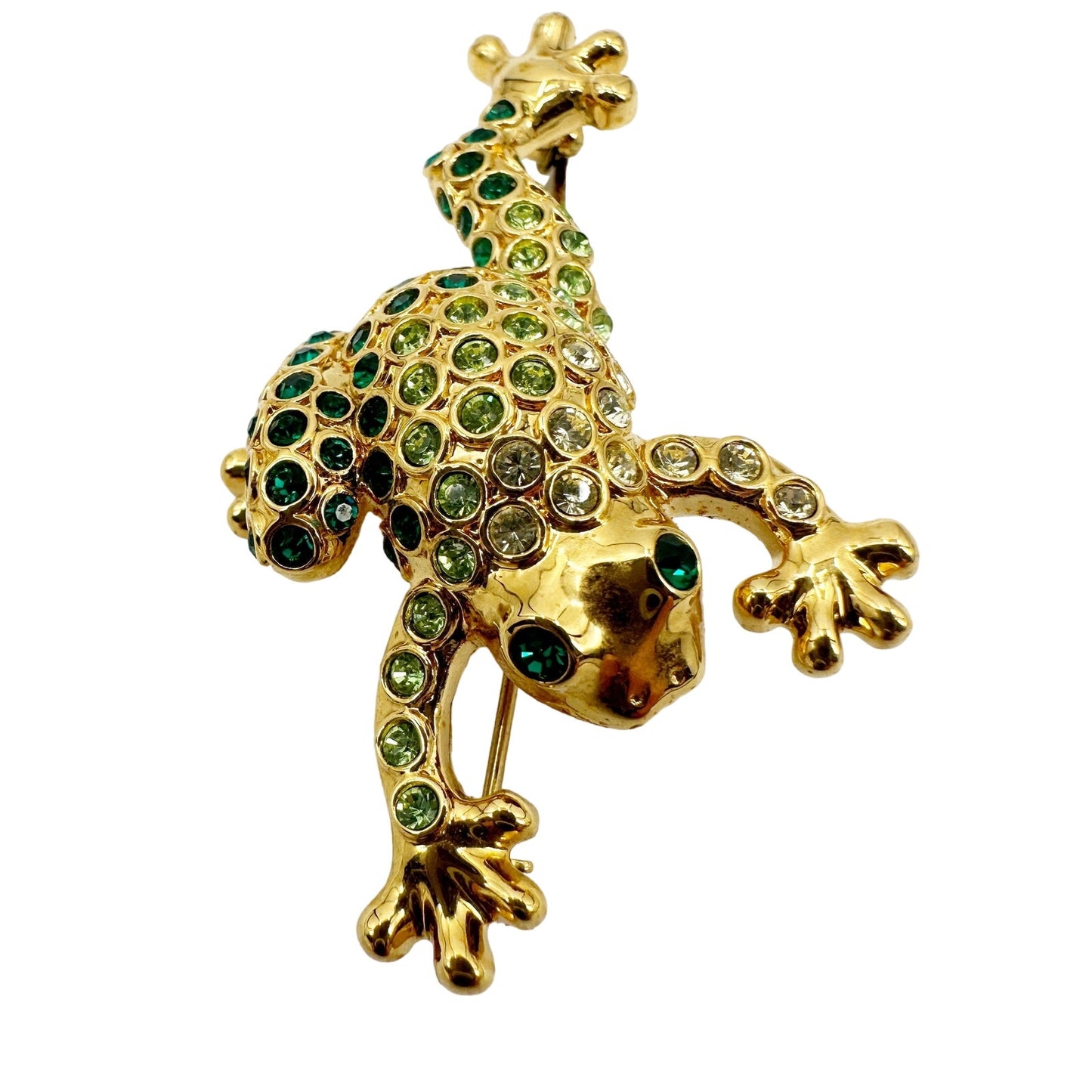 vintage MONET green & gold tree frog BROOCH rhinestone jewelry pin