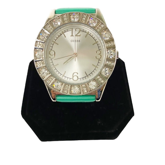 ladies GUESS bright turquoise green analog WATCH rhinestones G76040L