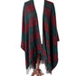 Tie Rack green red blue plaid fringe RUANA open front poncho OS made in Italy