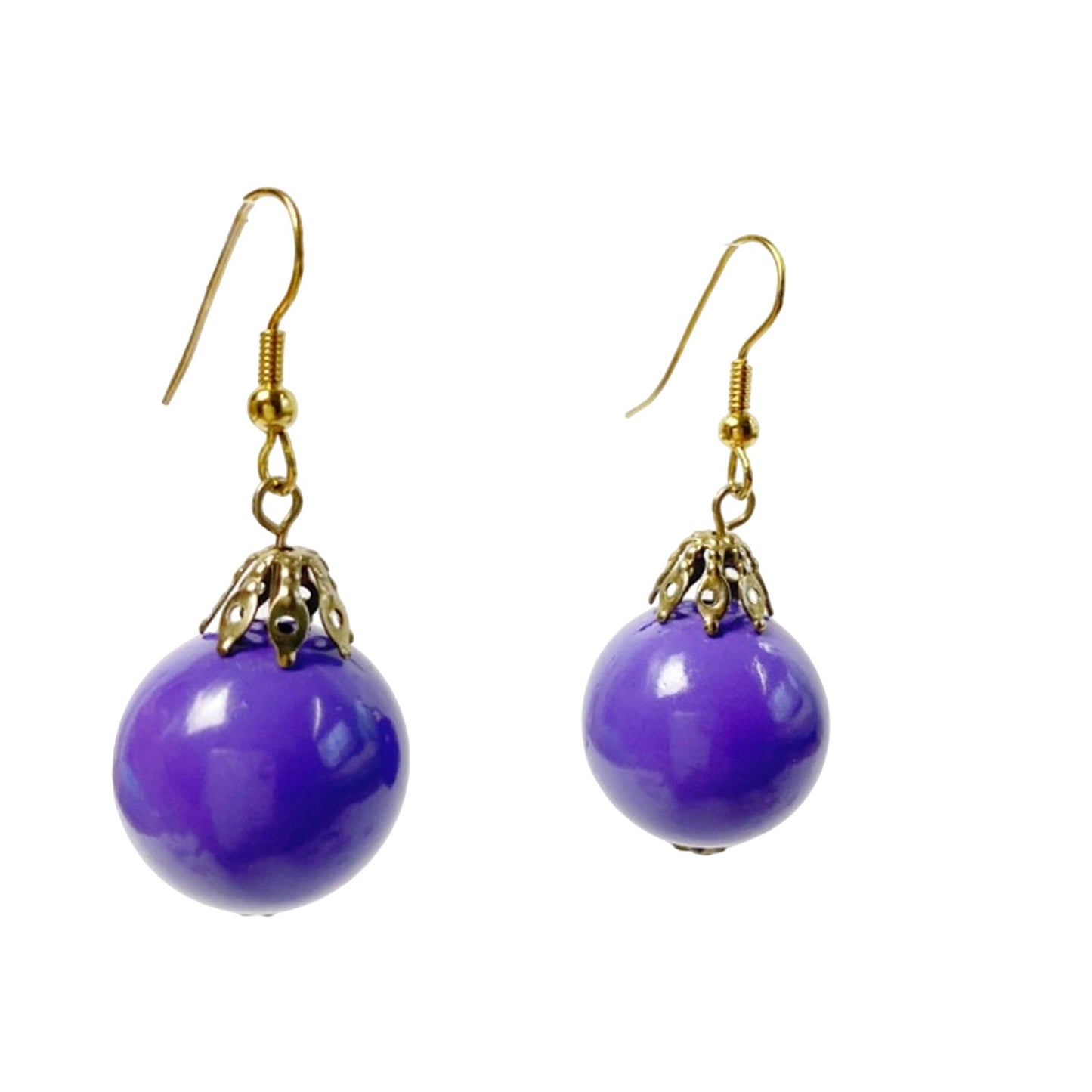 handmade dangling purple round ball sphere EARRINGS costume jewelry vintage bead