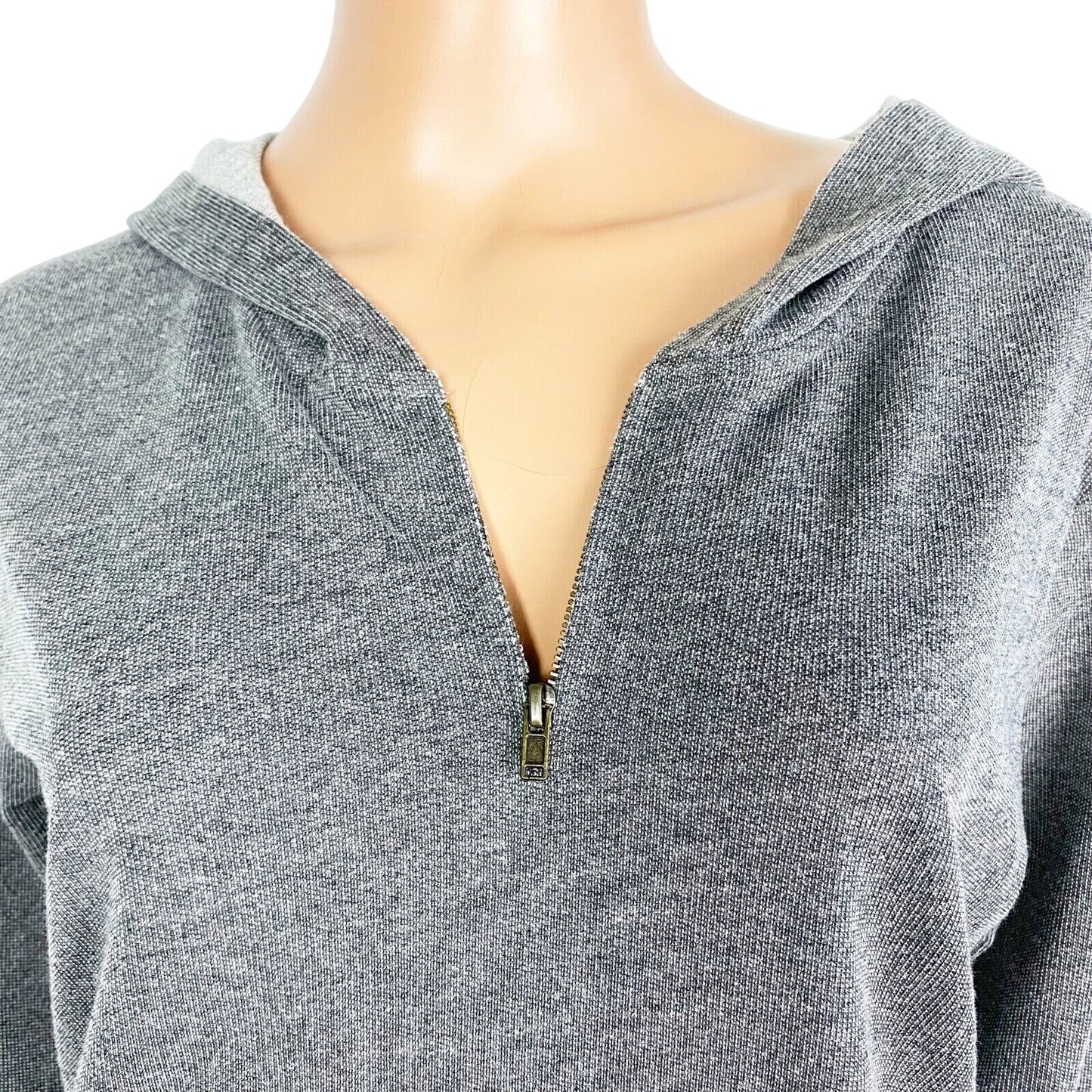 Venus two-tone gray knit hoodie TOP women's M medium quarter zip tunic length