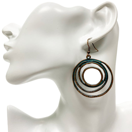 turquoise & brown round swirl metal EARRINGS boho jewelry