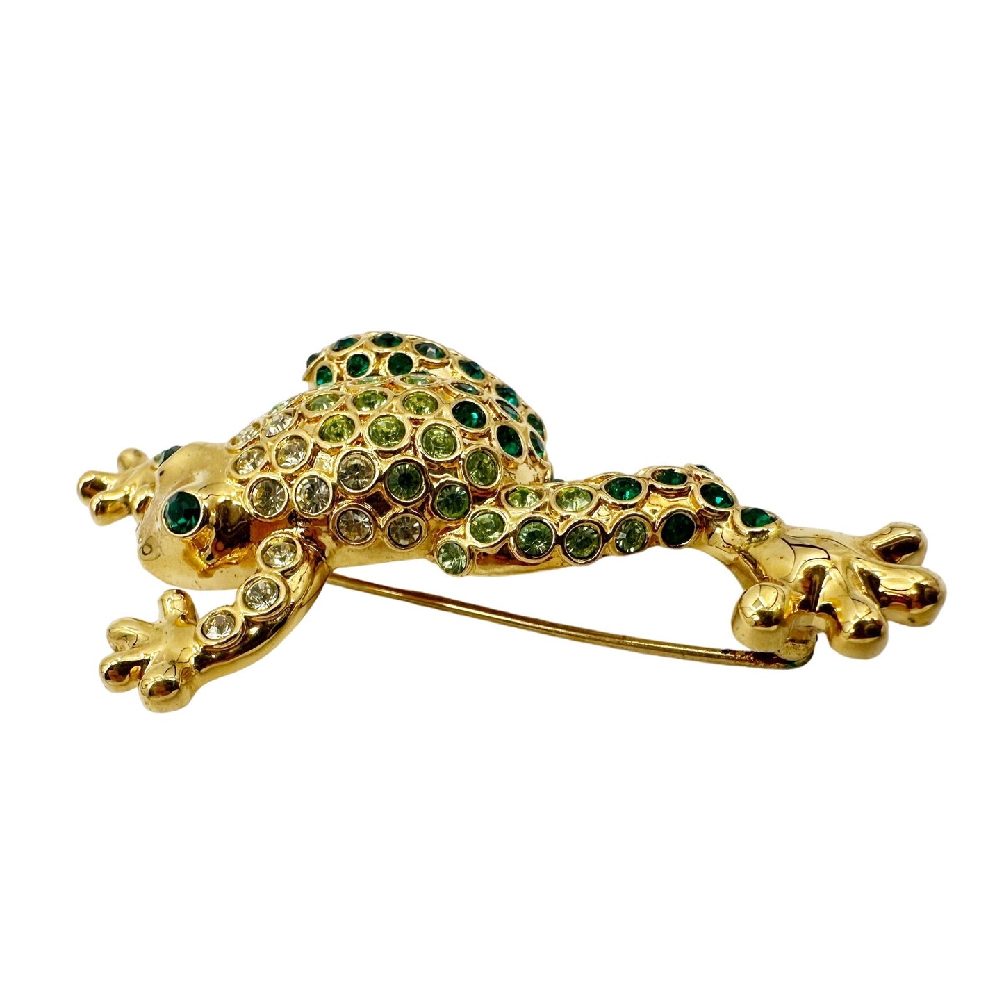 vintage MONET green & gold tree frog BROOCH rhinestone jewelry pin